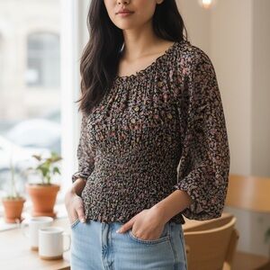 Anthropologie Multicolor Smocked Blouse Size Small